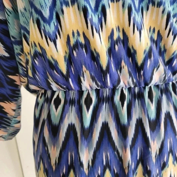 Chico’s Dress Blouson Aztek Print Slit Short Sleeves Lined Chico's size 2 L 12 - Picture 8 of 10